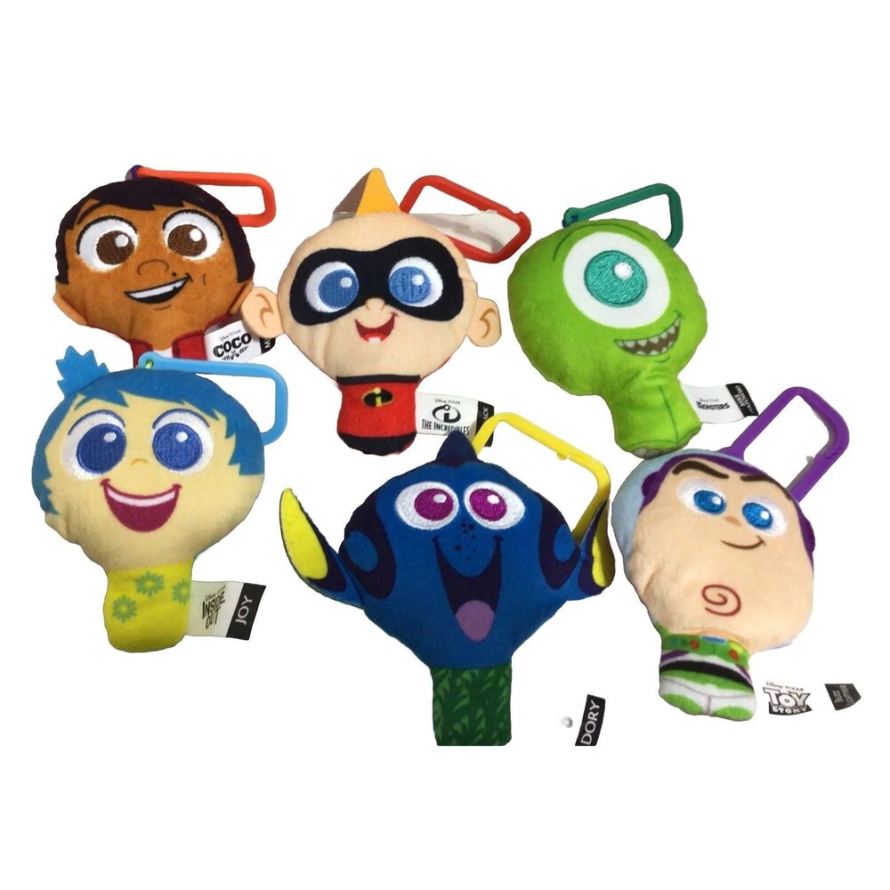 Disney Pixar McDonalds Misc Plush Backpack,Bag, Key Clips Lot Of 6